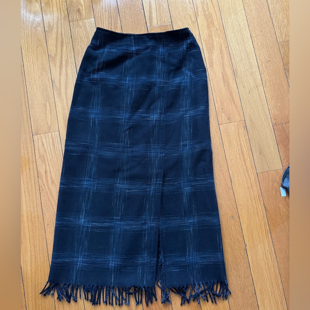 Vintage plaid and fringe maxi skirt